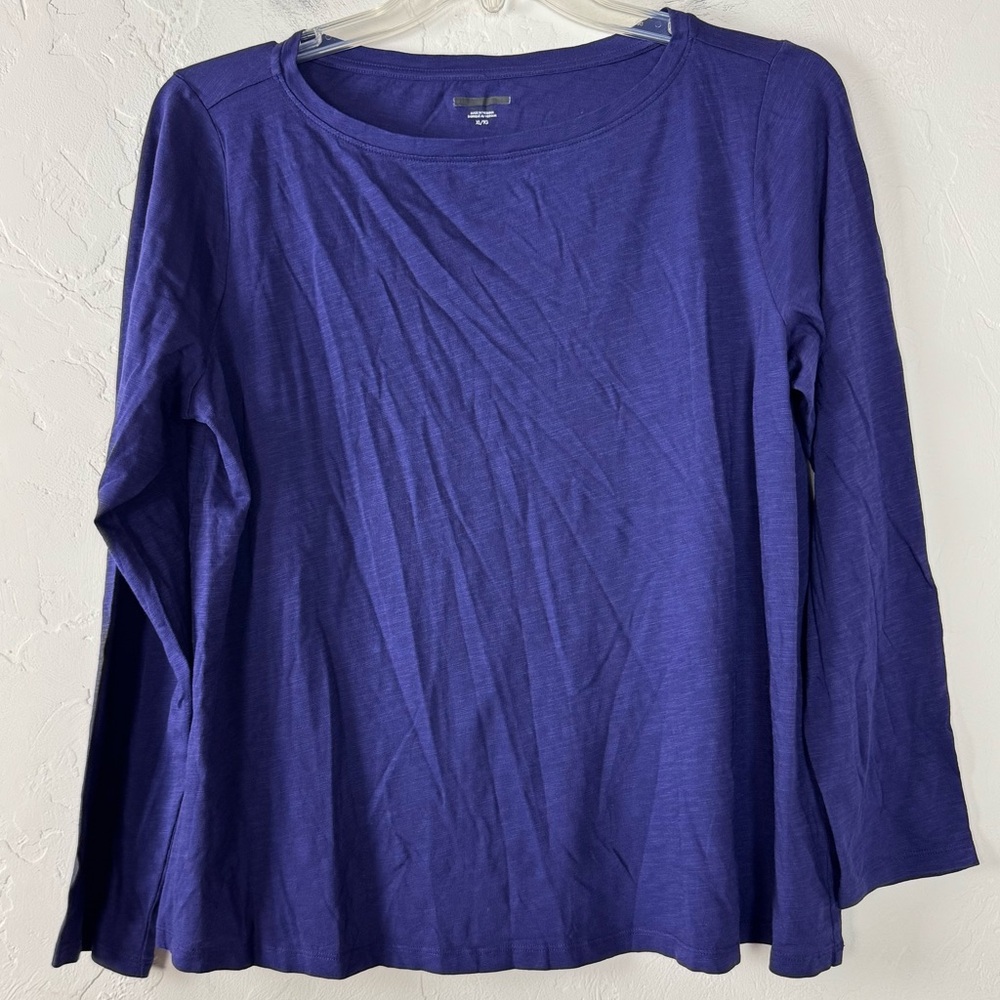 Eileen Fisher Shirt Knit Top Tee Organic Cotton Slub Long Sleeve Dark Purple - Picture 1 of 8